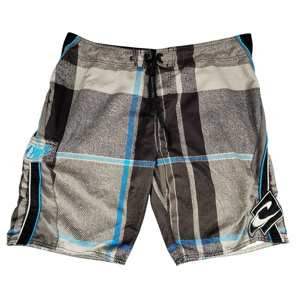 ONeill Board Short sz 40 Men Plaid Blue Black White 10" Functional Fly Swim Surf